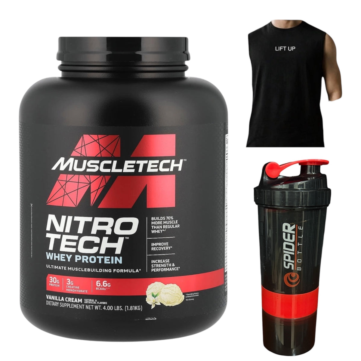 NitroTech Whey Protein (4LBS) WITH SHIRT & SHAKER