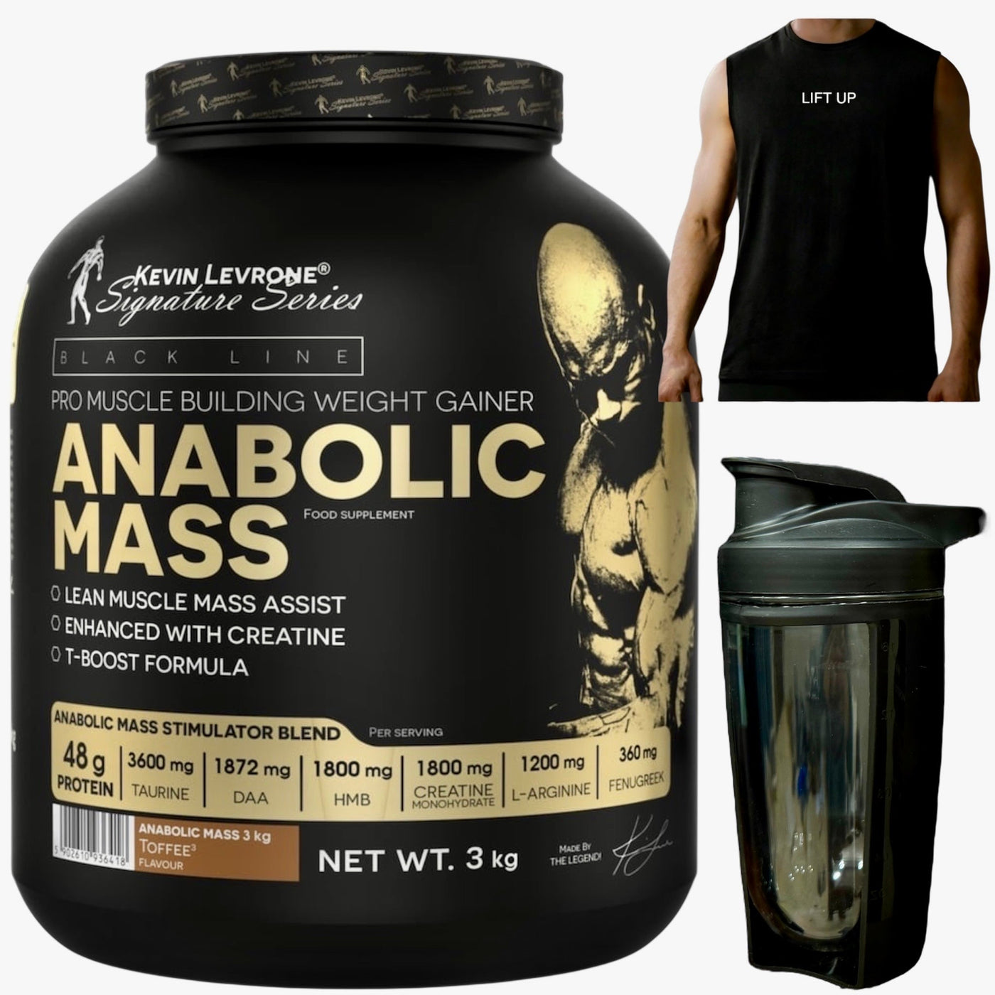 Kevin Levrone Anabolic Mass Box 3Kg ( premium quality) + free shaker gift + DRY FIT SHIRT( UNIVERSAL SIZE)