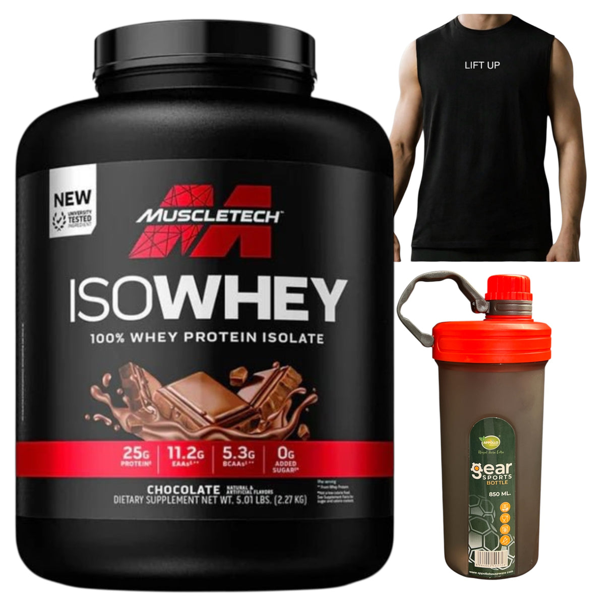 IsoWhey 100 Percent Isolate 5lb (72 servings) with dryfit shirt and shaker gift